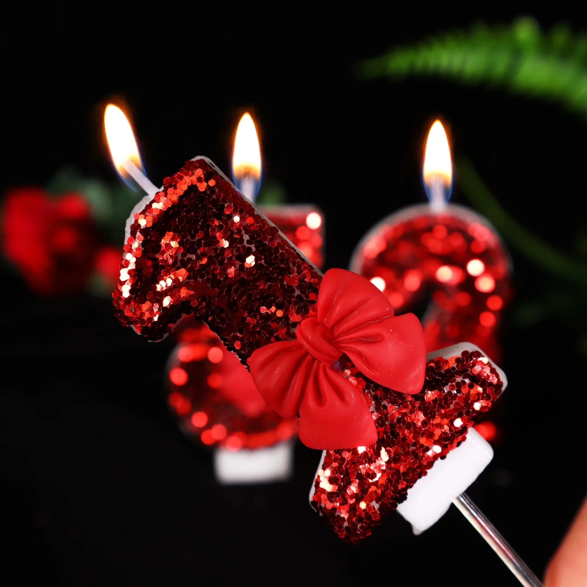 Red shiny digital birthday candles, glitter digital cake topper candles, Valentine's Day party supplies decoration
