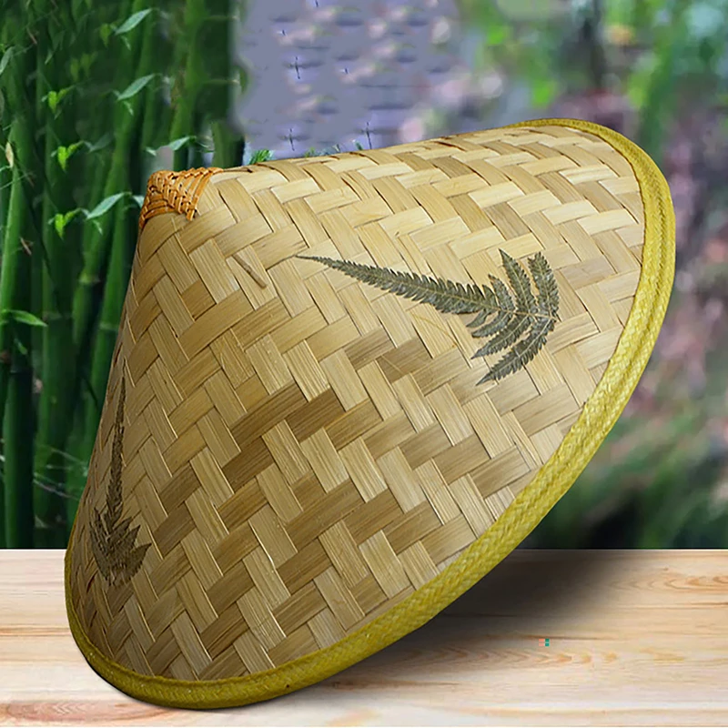 1Pcs Chinese Style Straw Bamboo Sun Hat Cone Farmer Fishing Hat Sunshade Rainproof Hand-Woven Adult Travel Straw Hat Dance Props