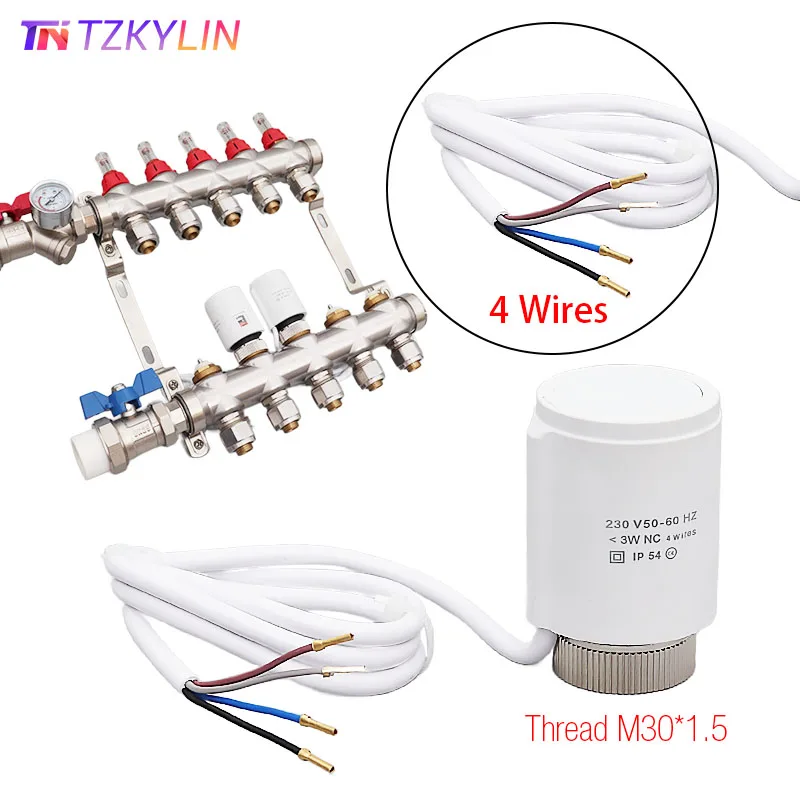 바닥 난방 매니폴드 상시 폐쇄 전기 액추에이터, 4 와이어 열 액추에이터, NC 230V, M30 x 1.5mm 