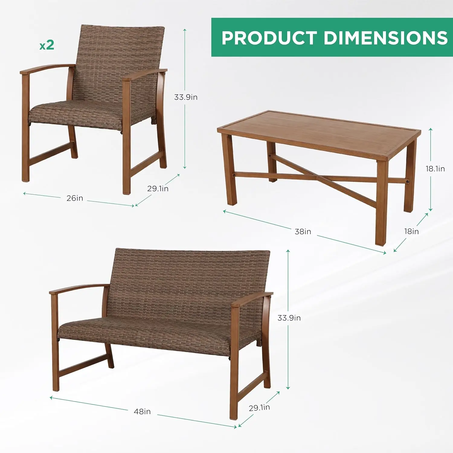4-Piece Wicker Patio Sofa Set Outdoor Garden Balcony Brown, Customized