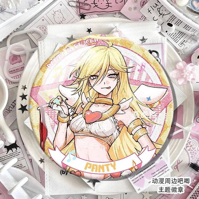 Anime Panty Stocking with Garterbelt Badges Cartoon Figure Round Brooch Pins Clothes Backpack Cosplay Accessories Xmas Gifts