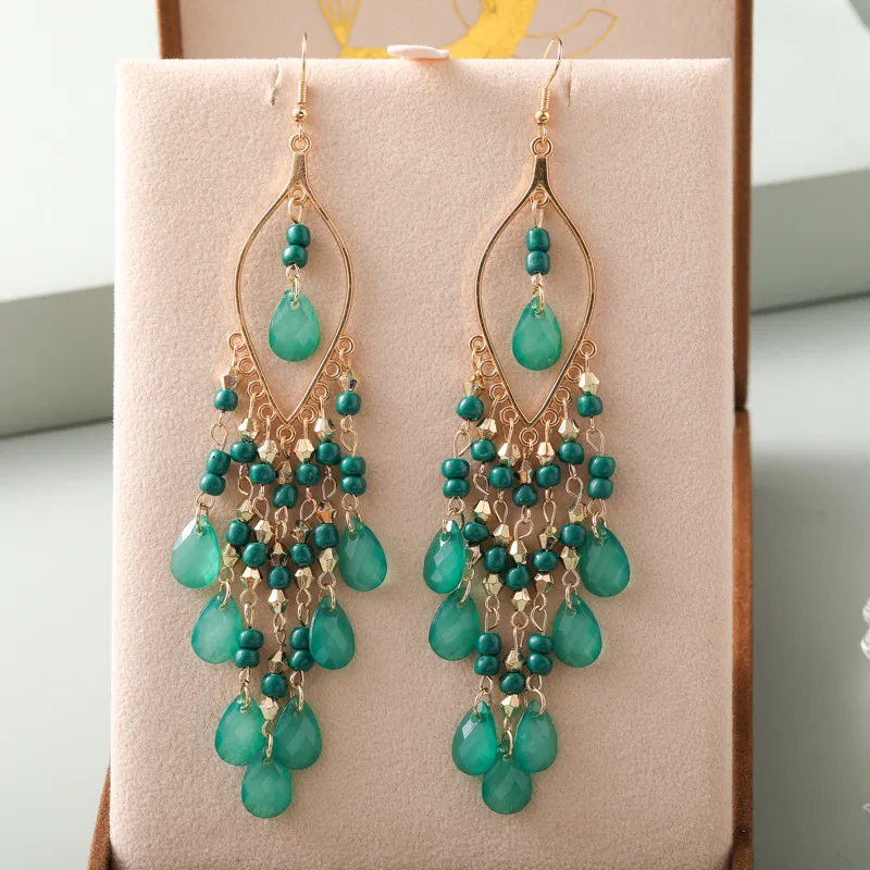 Ethnische Lange Acryl Wasser Tropfen Ohrringe für Frauen Retro Boho Gold Farbe Hohl Quaste Ohrringe Bijoux Femme Zubehör – Detail 13