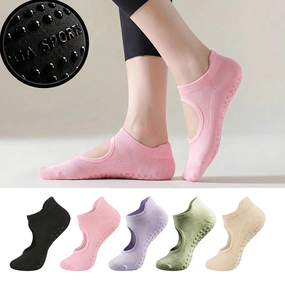 

2/12PC Backless Non-slip Fitness Pilates Socks Cotton Women Sport Yoga Socks Ballet Dance Slippers Barefoot Sock Workout for Gym