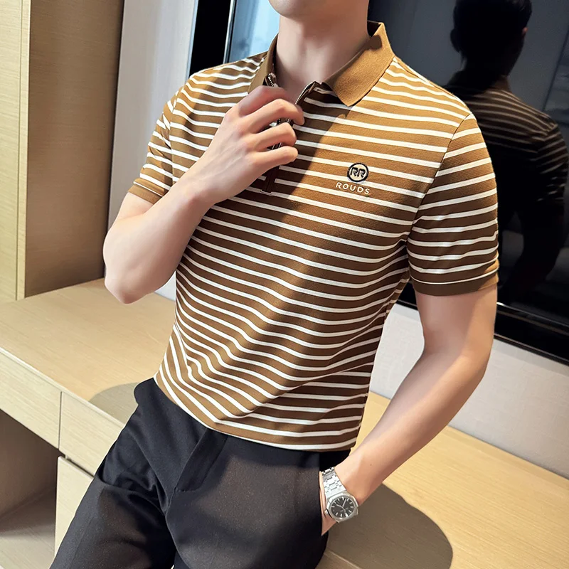 2024 Summer Striped Polo Shirts Men Short Sleeve Slim Fit Casual Business T-shirts Fashion Embroidery Social Polo Tee Tops M-4XL