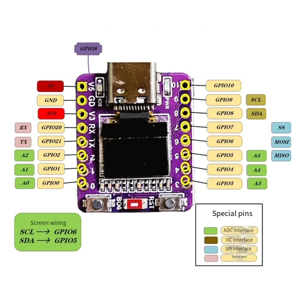 Para ESP32-C3 0,42in para placa de desenvolvimento oled suporte wifi bluetooth-compatível para peças de instrumento de placa de desenvolvimento oled