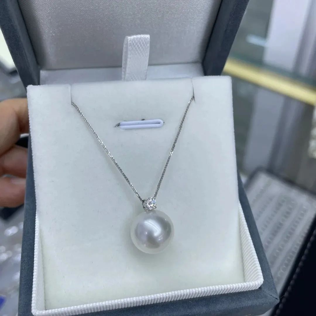Classic pendant AAAA9-14mm natural round pearl pendant 18in-925s