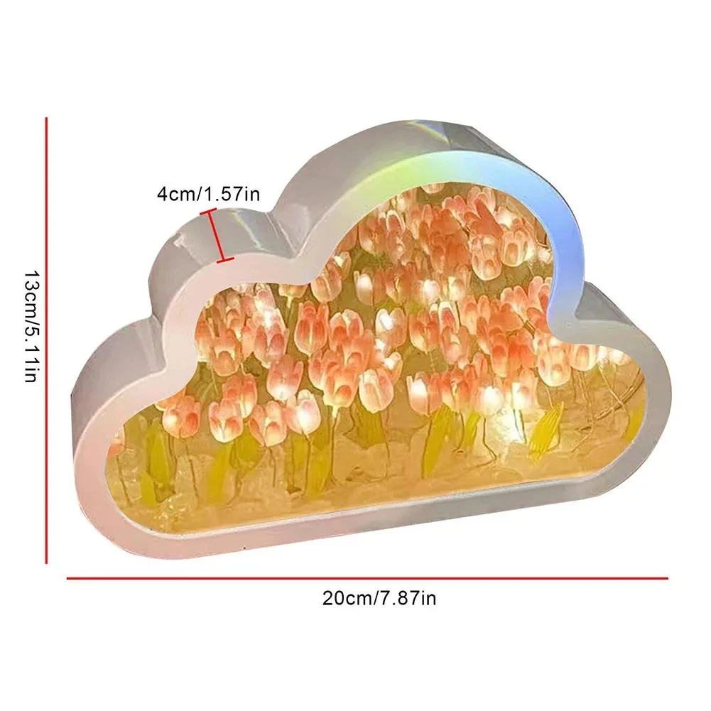 Cloud Tulip Night Light Handmade DIY Material Flower Home Decor Mirror Creative Atmosphere Lamp Birthday Gift Valentine\'s Day