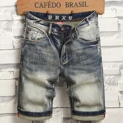 korean luxury clothing Harajuku Men's Casual Denim Knee-Length Shorts for 2024 Summer Vintage American Retro Style Jeans Shorts