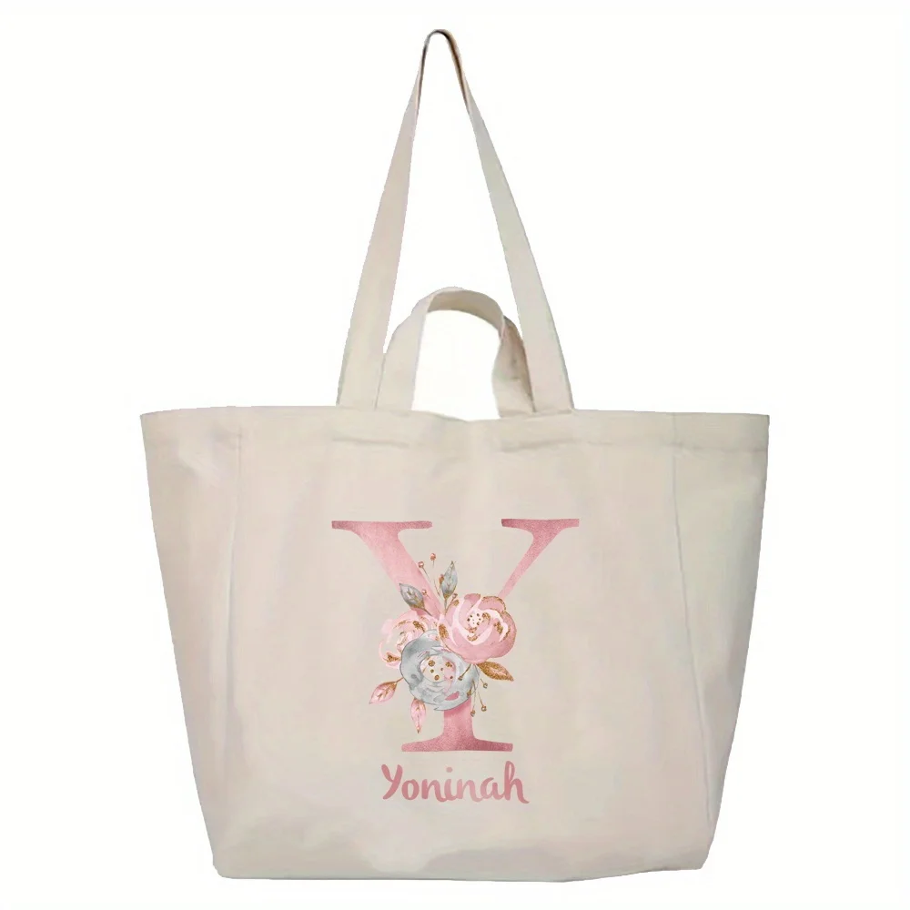 Personalized Pink Letter Handbag Shoulder Bag Women's Handbag Large Capacity Shopping Bag Travel Storage Bag