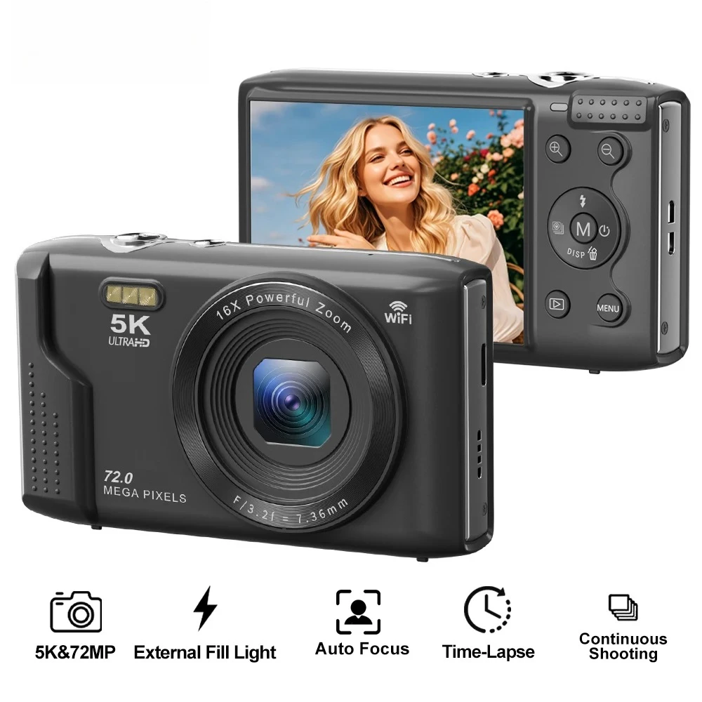 5K Digital Camera 72MP 2.8'' Screen LCD Screen Rechargeable Cameras With16X Digital Zoom Vintage Photography Vlog Video Recorder