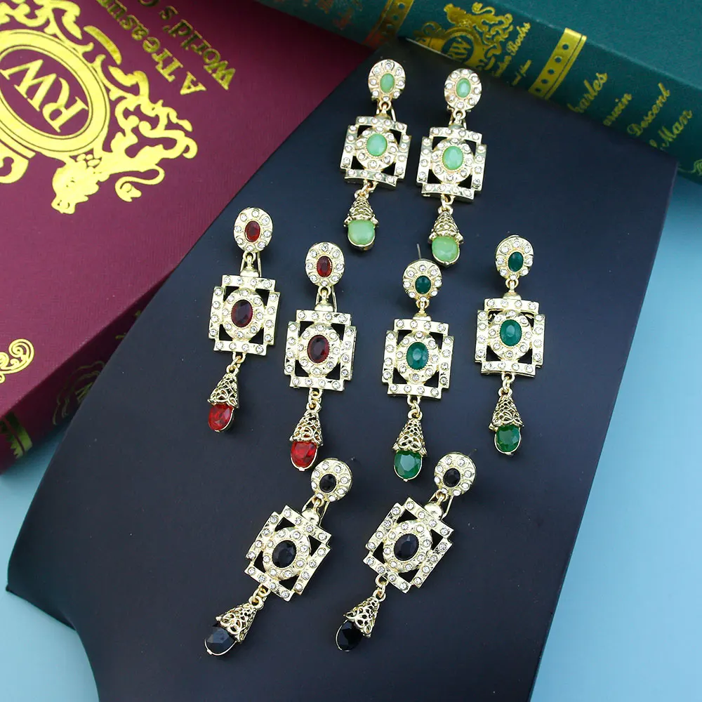 Sunspicems Gold Farbe Arabisch Frauen Ohrring Längliche Kristall Tropfen Ohrring Marokko Braut Hochzeit Schmuck Traditionelle Algerien Bijoux