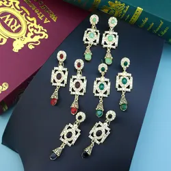 Sunspicems Gold Color Arabic Women Earring Oblong Crystal Drop Earring Morocco Bride Wedding Jewelry Traditional Algeria Bijoux