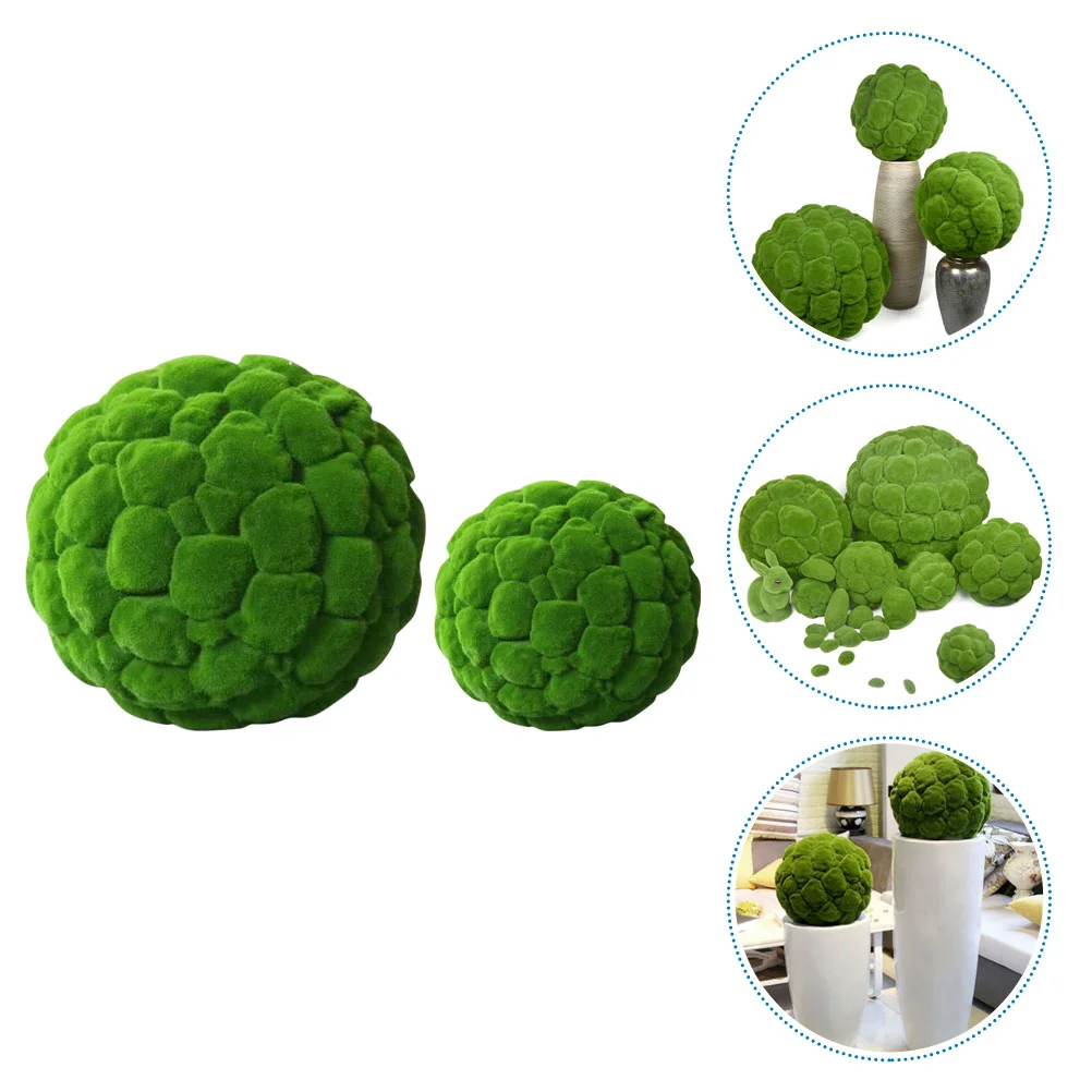 2 Pcs Artificial Plant Decoration Green Moss Decorative Indoor Faux Tufting Balls for Fish Tank Live Planters