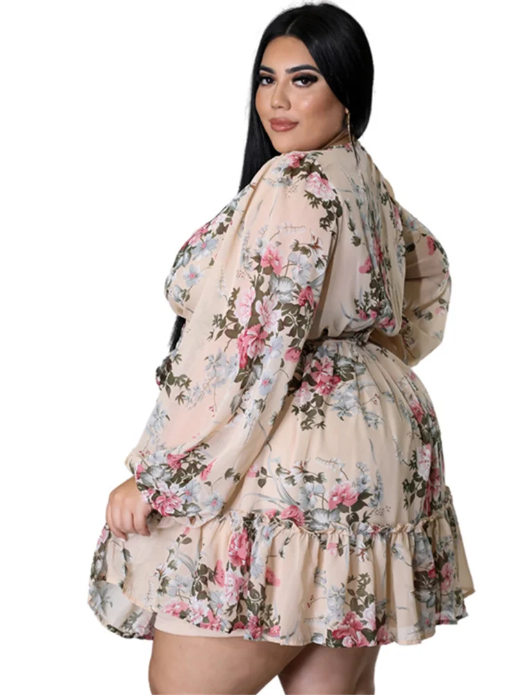 Wmstar Plus Size 5xl Dresses Women Sexy Party Flower Print Mini Dress Loose Elegant Cute Outfits 2023 Wholesale Dropshipping