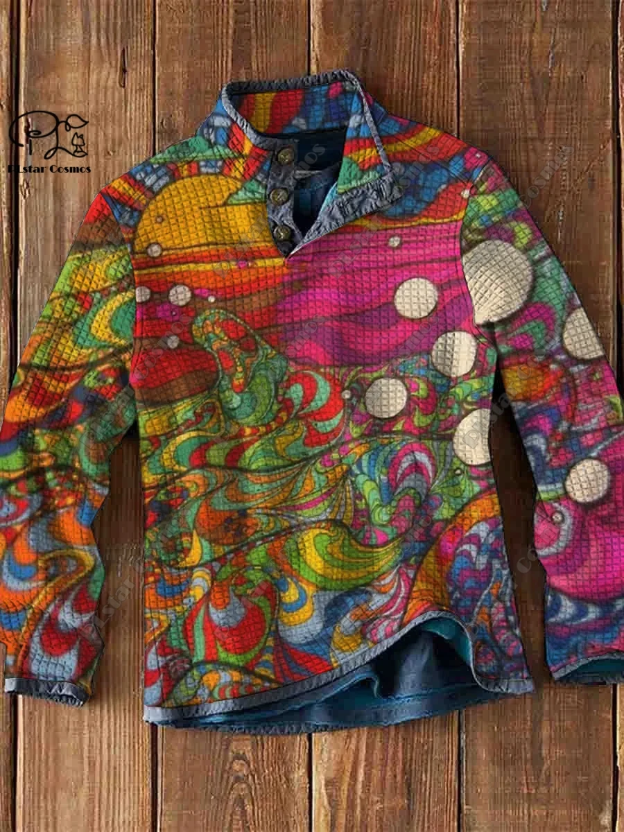 PLstar Cosmos new 3D printing tribal retro pattern series warm stand collar sweater Polo street casual unisex winter Polo L-5