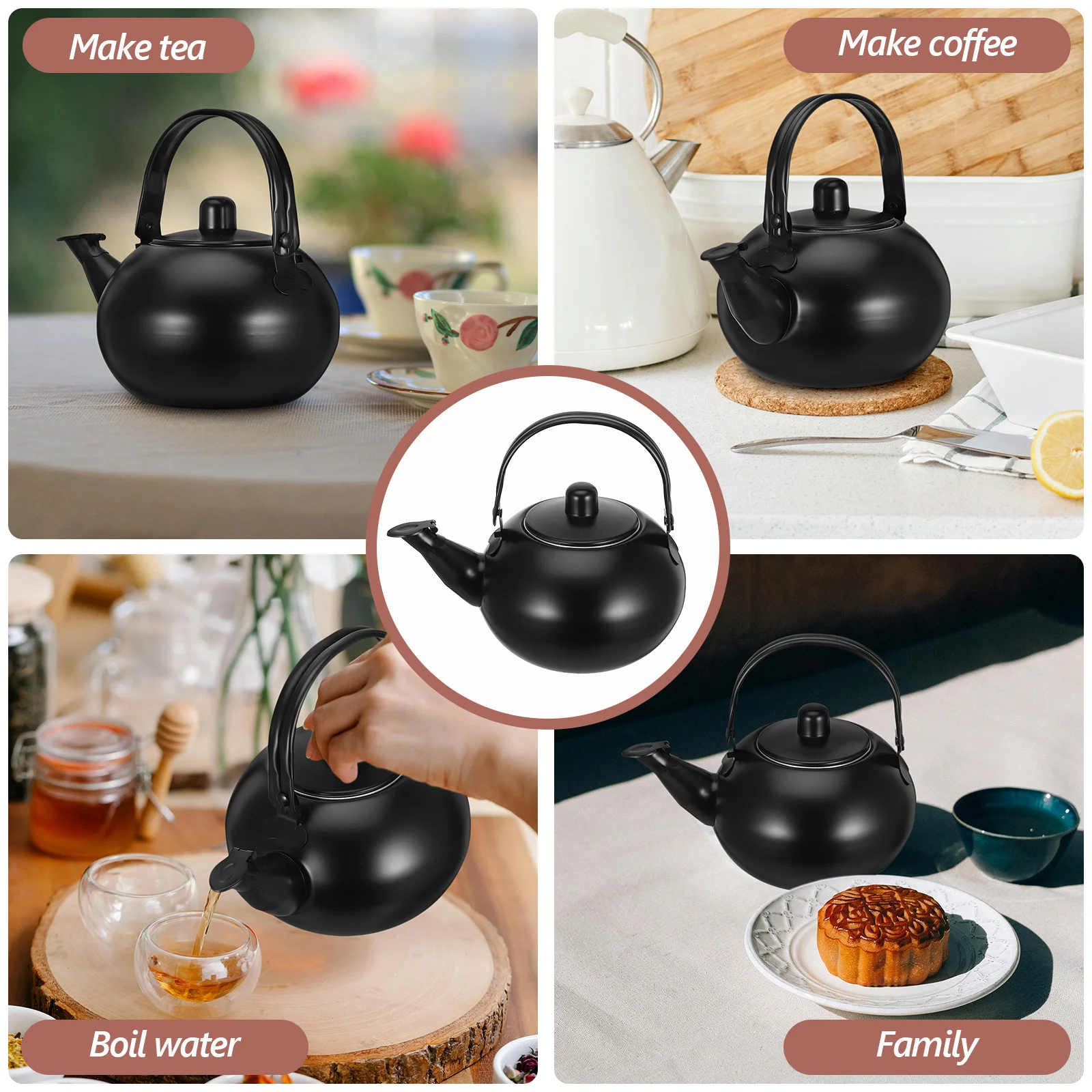 

1L Stainless Steel Teapot with Fine Mesh Strainer Stovetop Kettle for Tea Coffee Infuser Easy Pour Handle Design