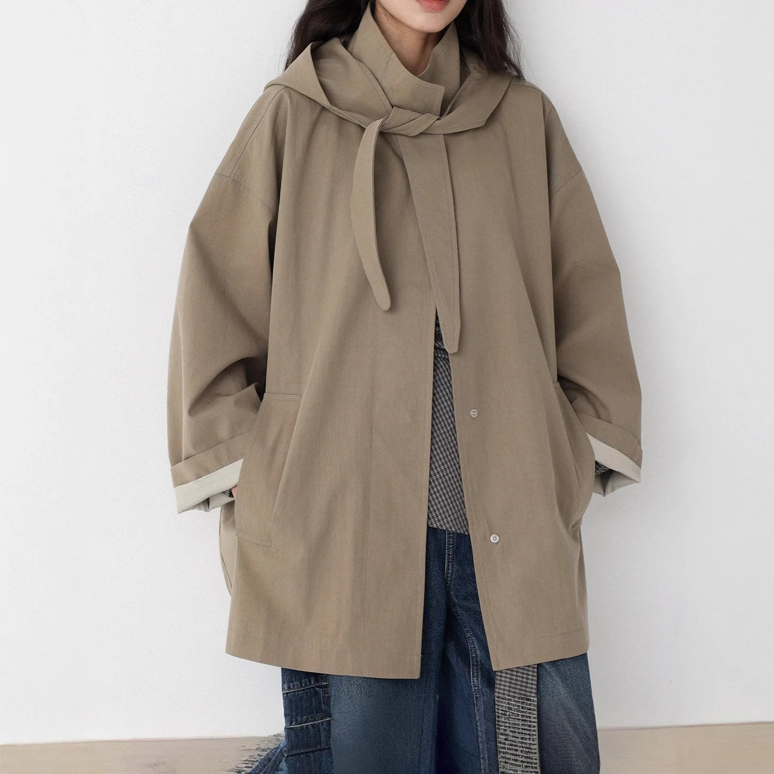 

SuperAen модное съемное короткое пальто с капюшоном для женщин, осенне-зимние новые свободные однотонные повседневные пальто