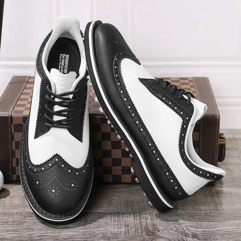 2025 New Men's Golf Shoes Anti-slip Trainers Leather Wear-resistant Breathable Comfortable Well-worn