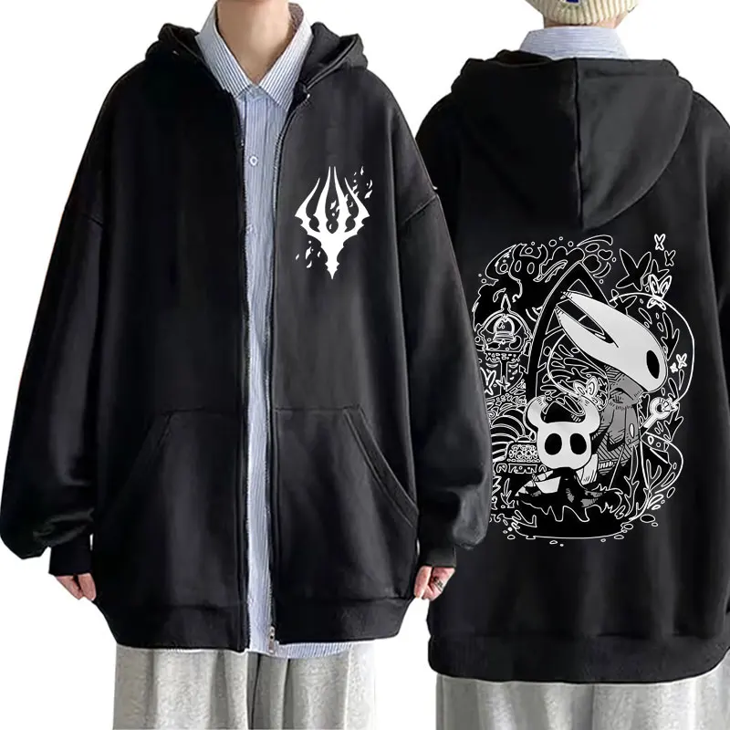 Spiel Hollow Knight Grafik Zipper Hoodie Männer Frauen Kleidung Baumwolle Casual Übergroßen Streetwear Männlichen Vintage Zip Up Jacke Mantel – Detail 2