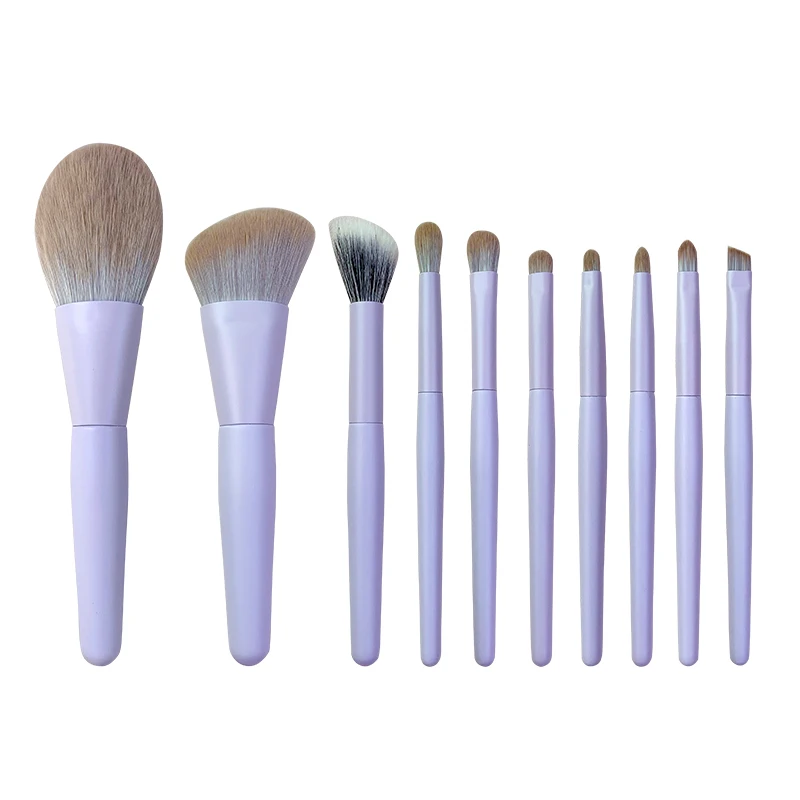 10pcs/Set Makeup Brush Corn Fiber Soft Brushes Light Purple Shadow Foundation Powder Eyelash Lip Concealer Brush Travel Size kit