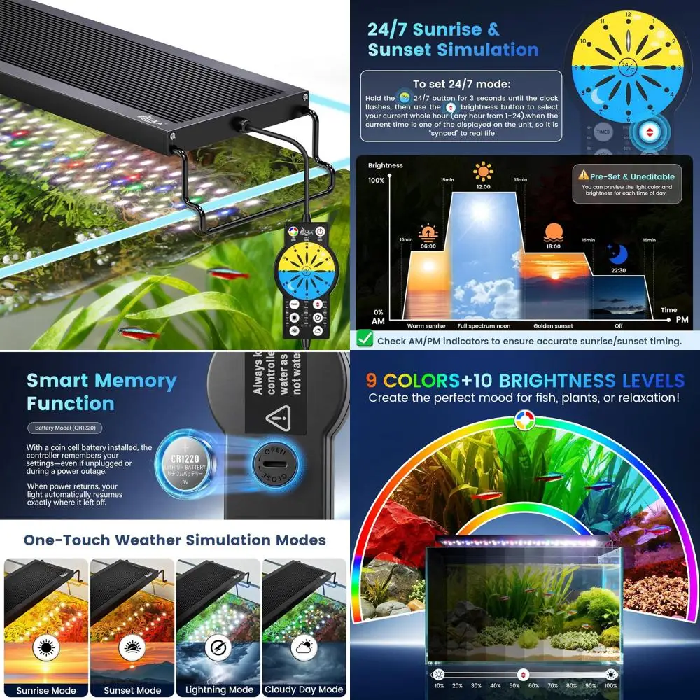 

24/7 Sun Simulation 9-Color 10-Level Brightness LED Aquarium Light for Freshwater Tanks (68W, 47-53 inch)