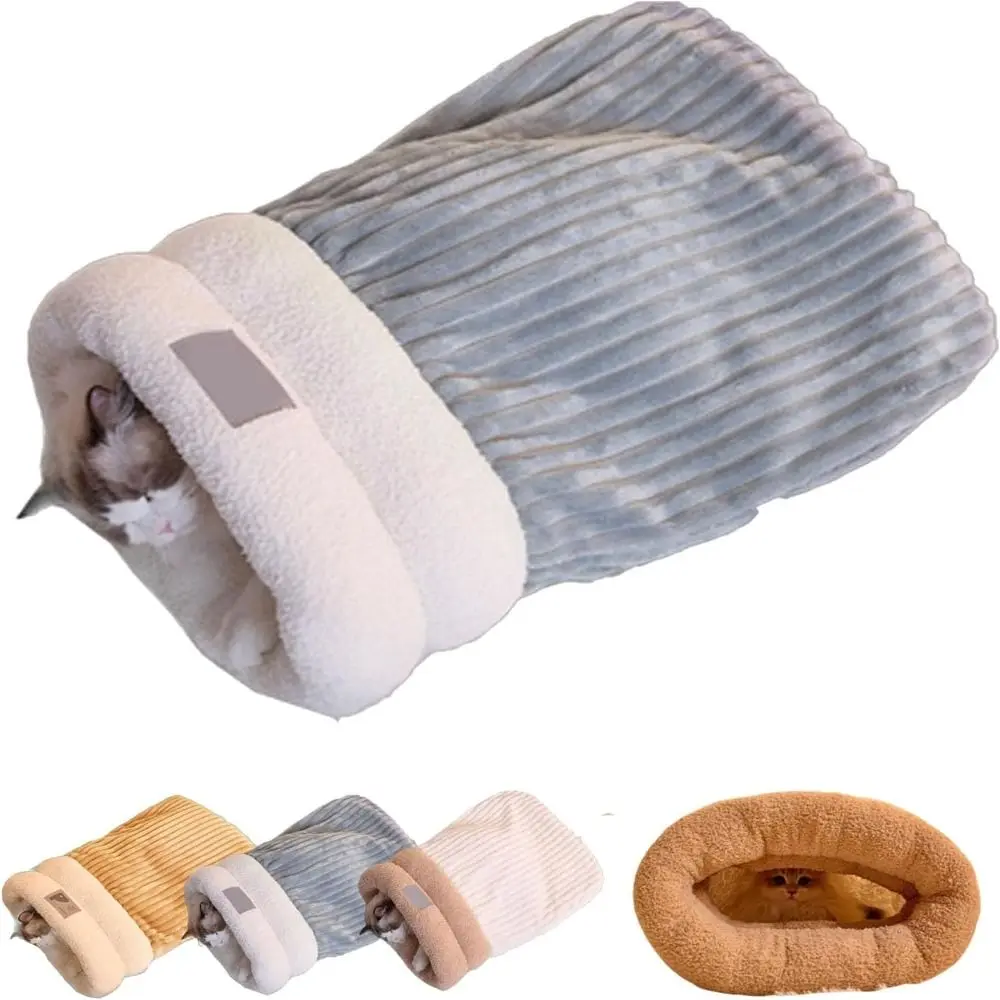 Soft Plush Sleep Zone Cuddle Cave Cat Sleeping Bag 360°wrap Winter Warm Bed Fleece Cotton Comfortable Pet Snuggle Sack