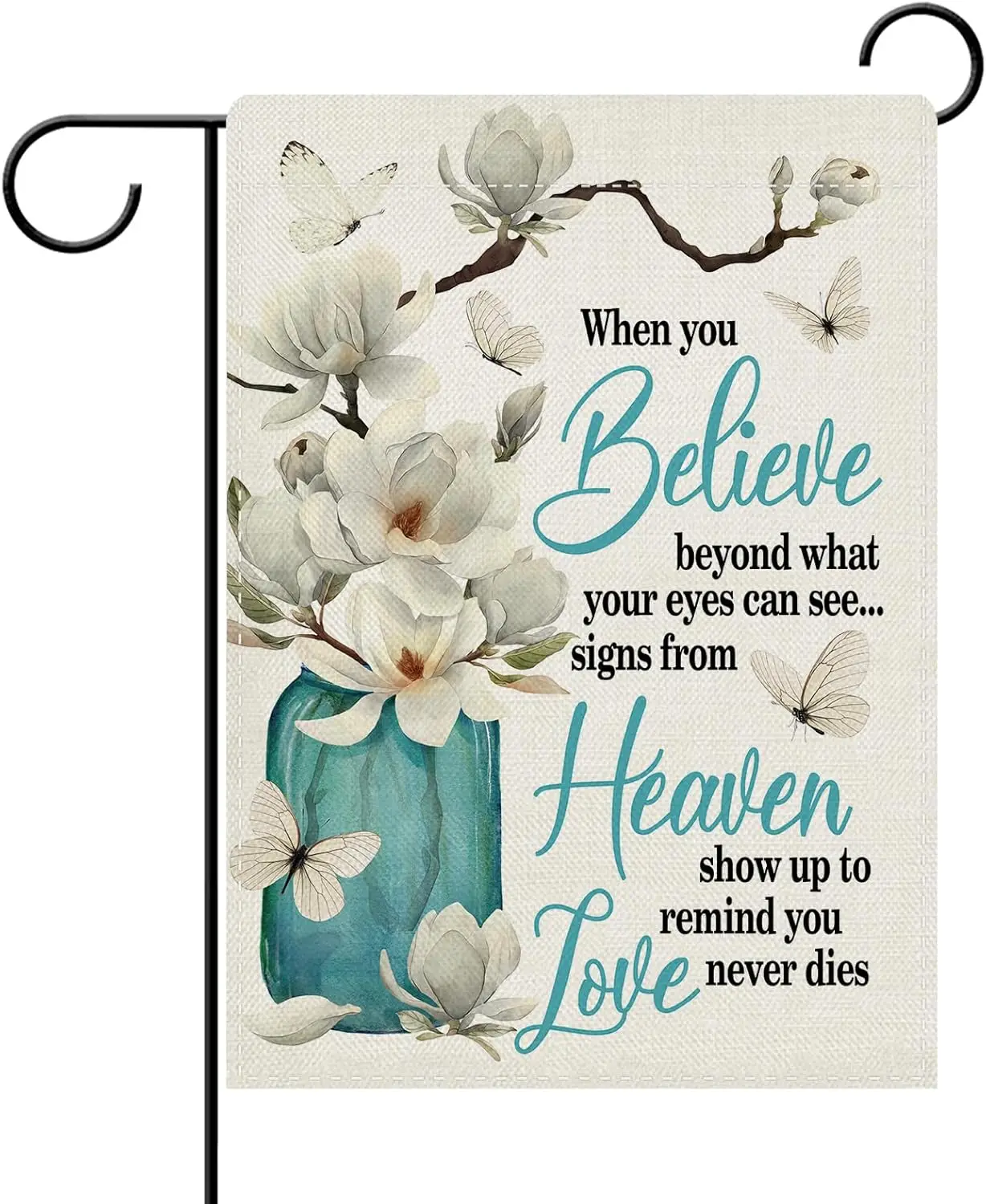 Dyrenson White Magnolia Flower Memorial Decorative Garden Flag, When You Believe Beyond What Your Eyes Can See Yard Outside  EEZ