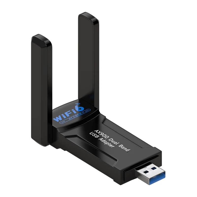 อะแดปเตอร์เครือข่าย USB 2-in-1 Wi-Fi 6 BT5.4 สำหรับพีซีและแล็ปท็อป, อะแดปเตอร์ WiFi ระยะไกลแบบปรับปรุง 5dBi ความเร็ว AX900 Mbps, รองรับคลื่นความถี่คู่ 2.4G/5GHz