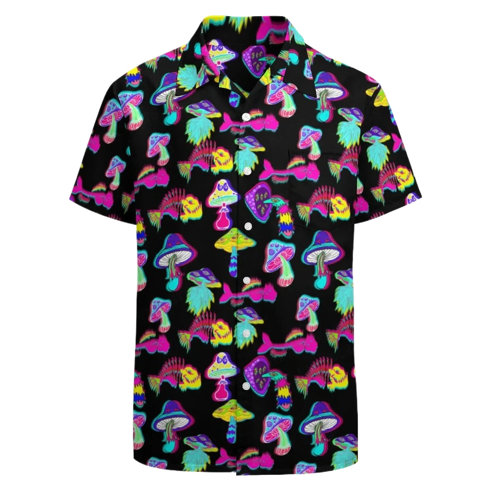 Men\'s Duck Hawaiian Shirts Mushroom 3d Printed Fashion Short Sleeve Oversized Blouse Vocation Beach Harajuku Social Clothing