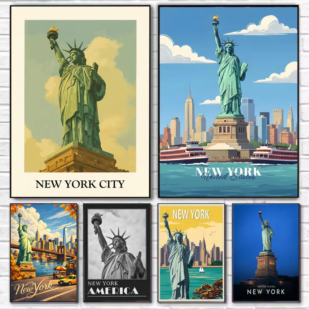 N-New York Statue of Liberty Poster HD Art Decorative Wall Art Waterproof Home Décor for Living Room Bedroom Café Stylish Gift