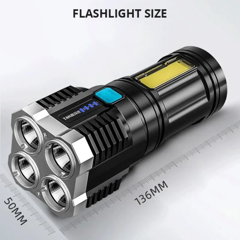 COB Side Lights Searchlight Lamps LED Strong Light Flashlight 4 Lights Strong Light Long Range Flashlight Rechargeable Uv Light
