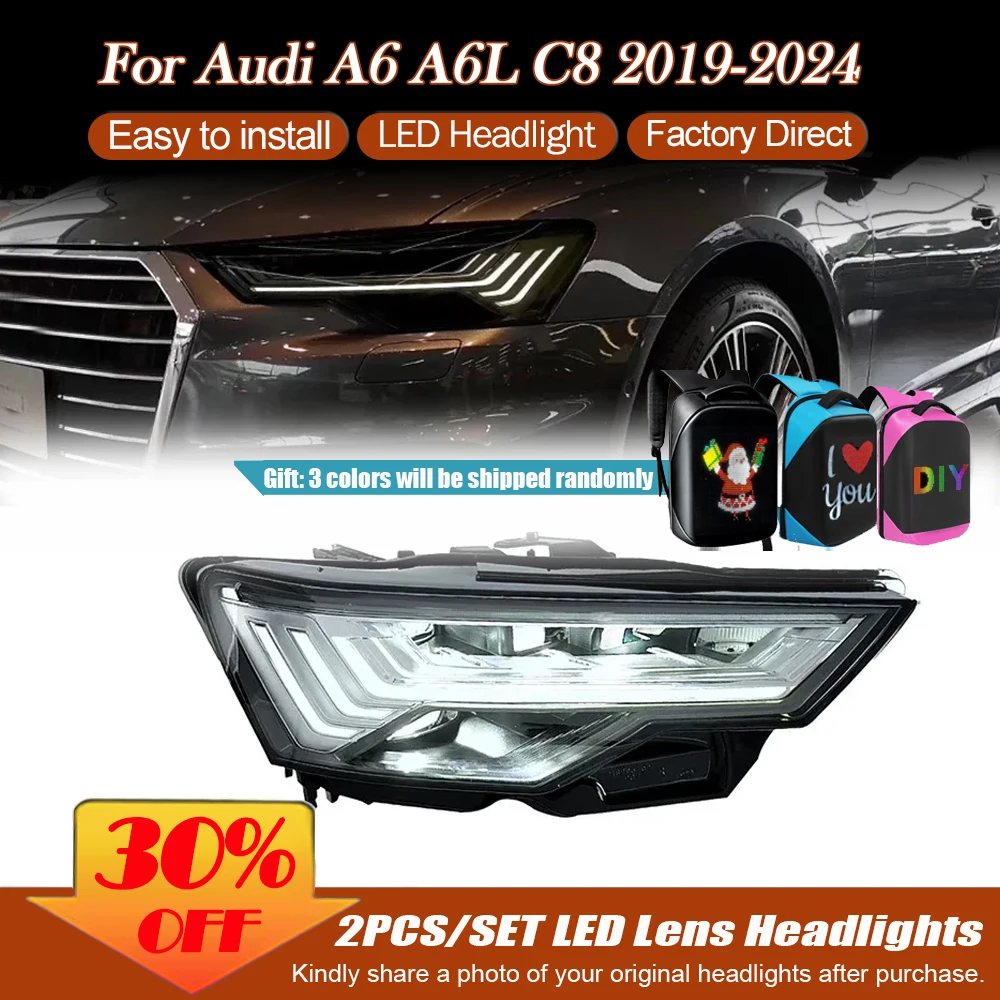 

Светодиодные фары в сборе для Audi A6 A6L C8 2019 2020 2021-2024, проектор, фары, дневные ходовые огни, автомобильные аксессуары