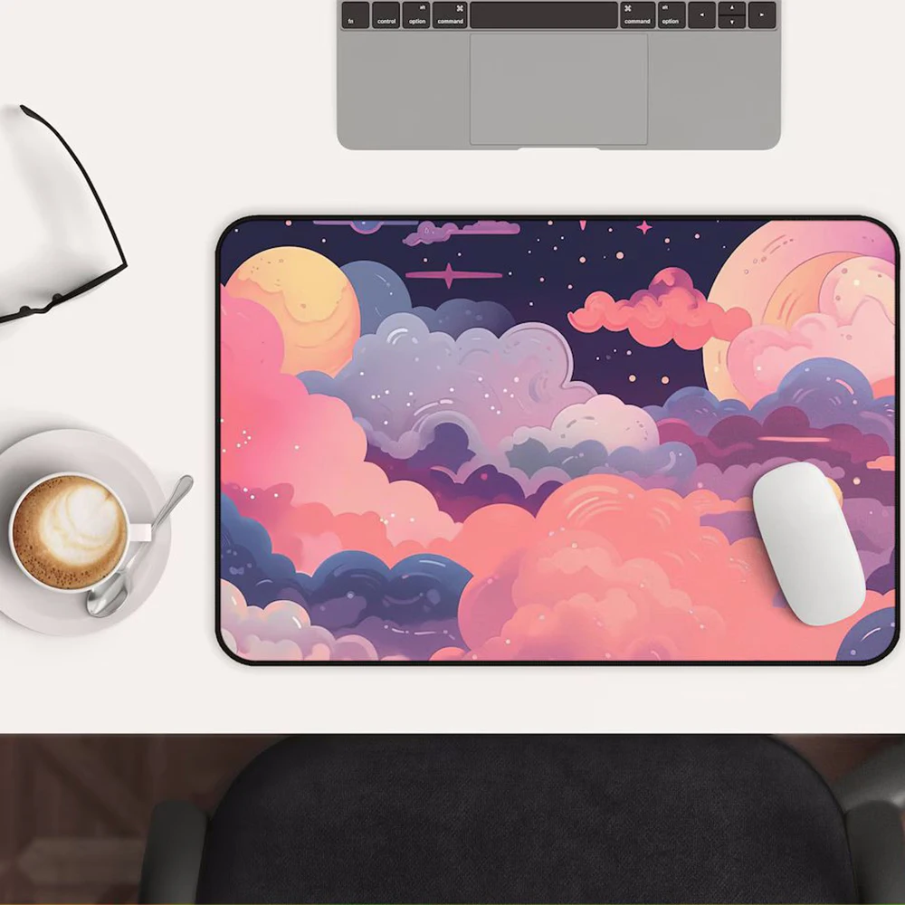 Kawaii Anime Mousepad Gamer Keyboard Desk Mat Pastel Pink Clouds Computer Carpet Extra Large Mousepad Gaming Setup Accessories