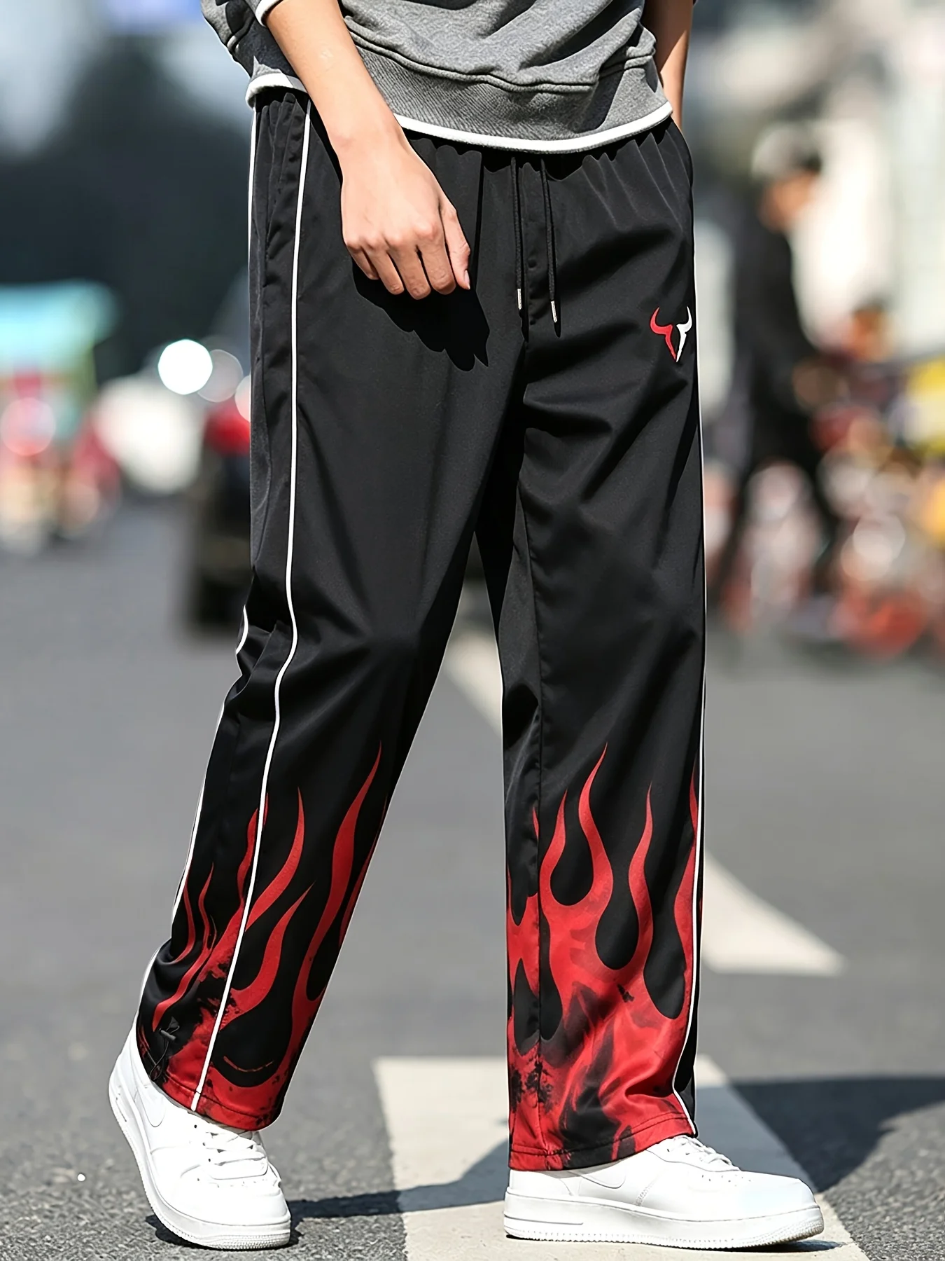 Herren-Freizeithose mit geradem Bein, gestreift, Y2K-Retro-Stil, leichte Jogginghose, lockere Trainingshose zum Wandern und Tanzen – Detail 4