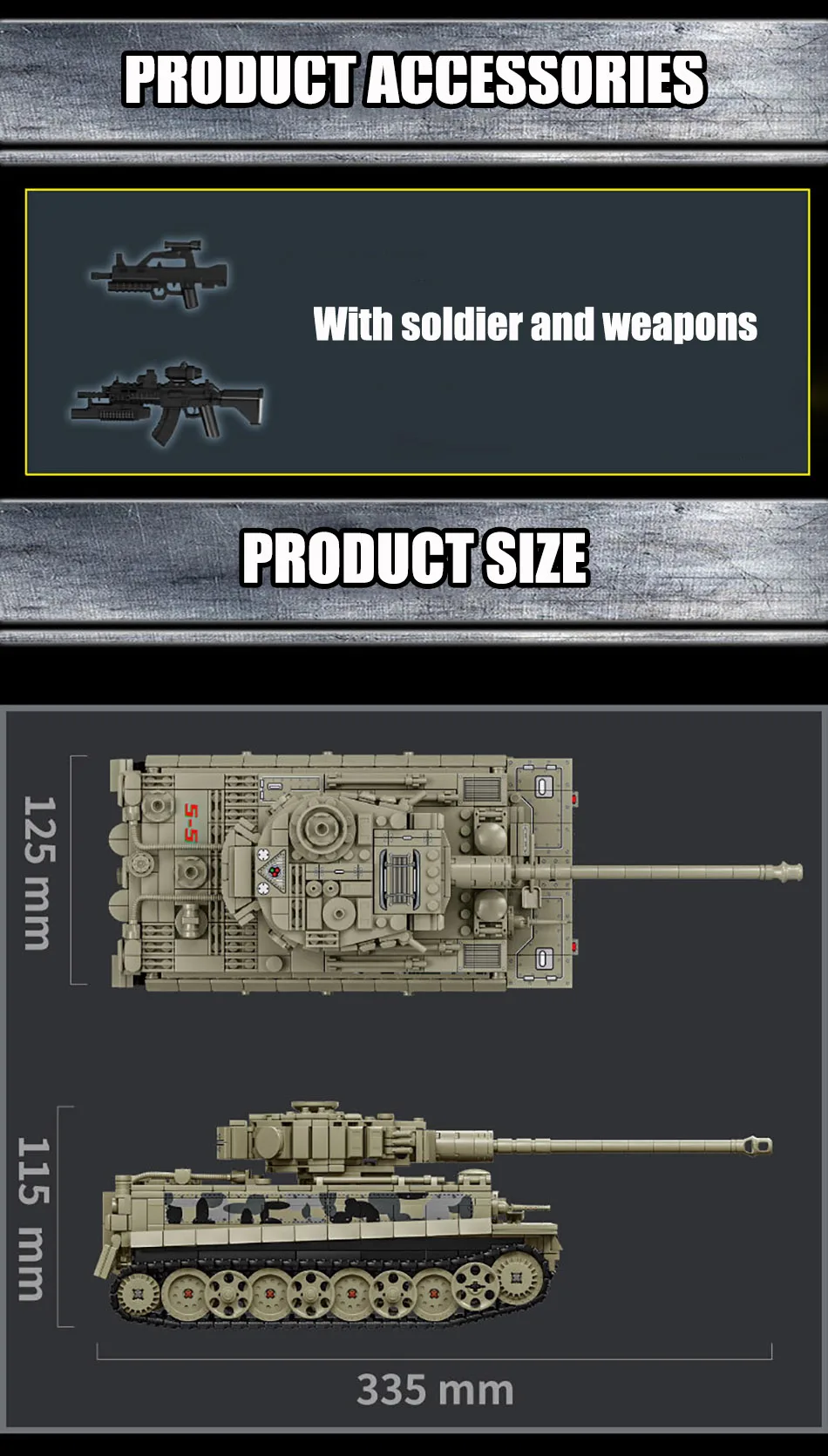 Militärischer MOC Tiger Schwerer Panzer, Armee-Hauptkampfpanzer, Soldatenfiguren, Bausteine, Ziegel-Set, Spielzeug für Jungen, Männer, Geschenke – Detail 9