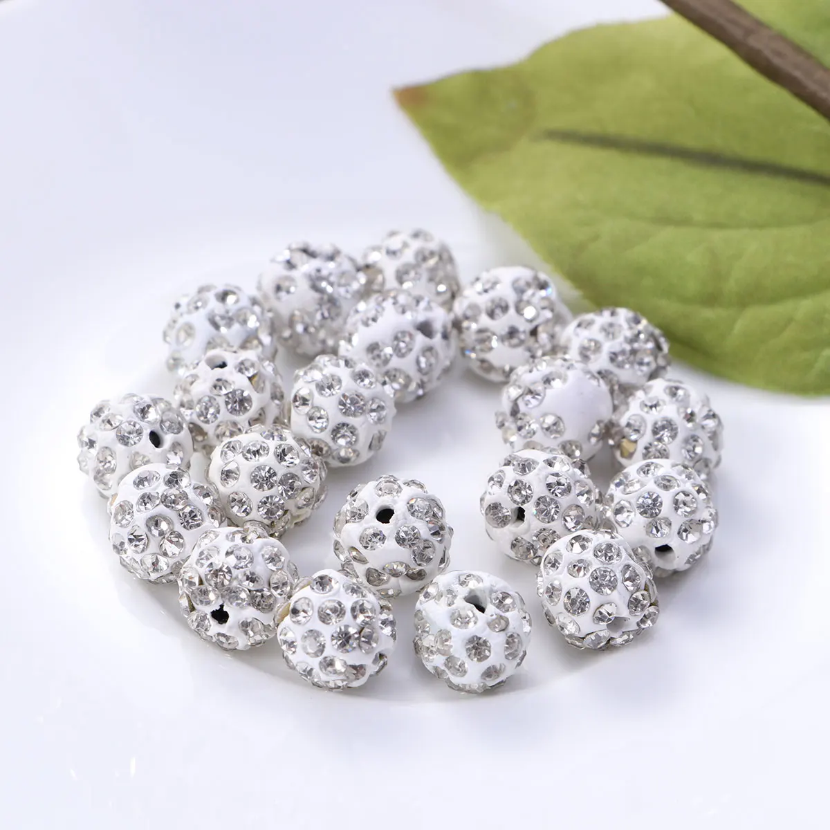 

20pcs 10Mm Drill Ball 6 Rows Crystal Round Spacer Beads For Jewelry Making Diy Crafting Accessories White Beads