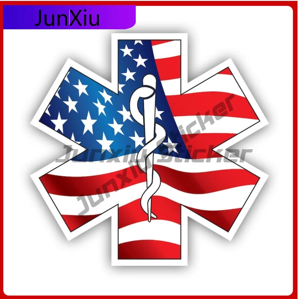 

American Flag Emt Star Of Life Sticker Uv Protected Decals Emergency 911 Ambulance First Responder Paramedic State Flag