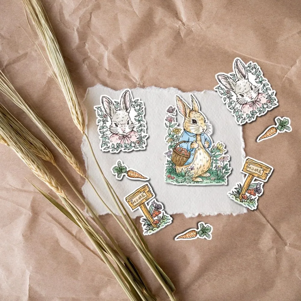 Easter Rabbit Clear Stamps for DIY Scrapbooking Garden Bunny Silicone Stamp Seals Transparent Stamps with Colorful Back Sheet