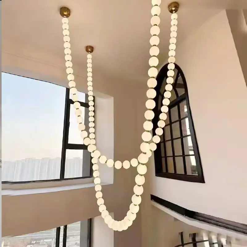 

American simplicity white Trendy Magic Bean Ball Design LED Chandelier lustre Ceiling Dimmable For Duplex living room