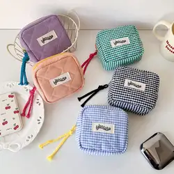 Chic Mini Plaid Multifuctional Storage Bag Minimalist Checkered Polyester Cosmetic Pouch Small With Tassel Zipper Coin Purse