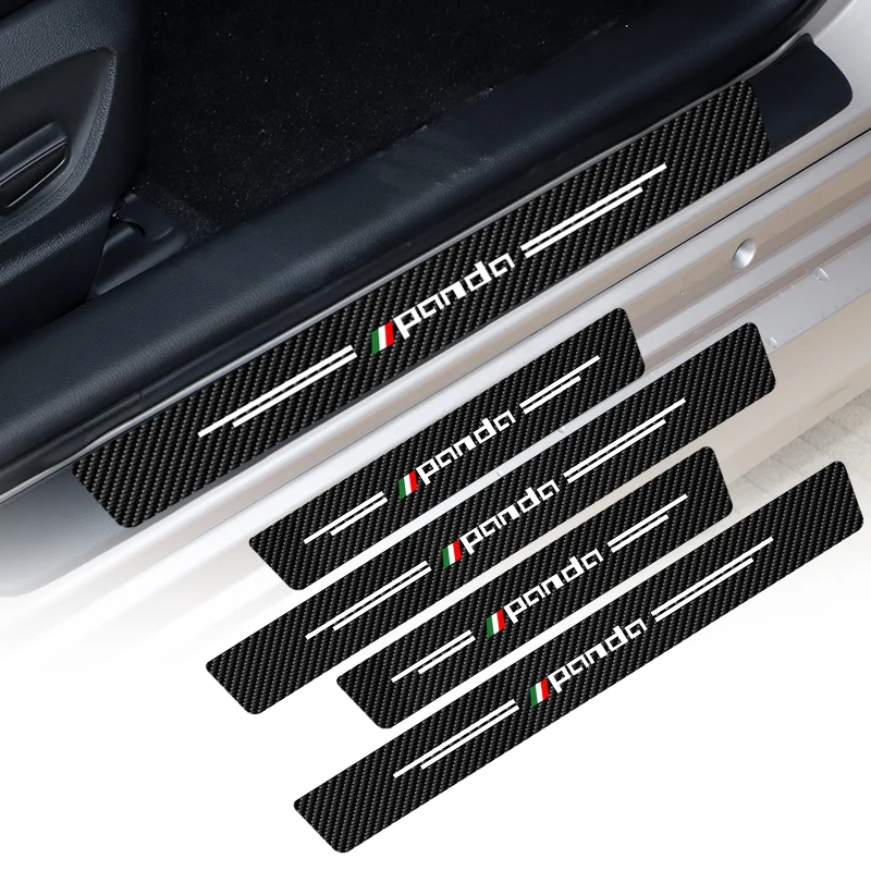 4Pcs For Fiat Panda Logo Style Carbon Fiber Leather Car Door Sill Protector Sticker Anti-Scratch Protective Stickers Accessories