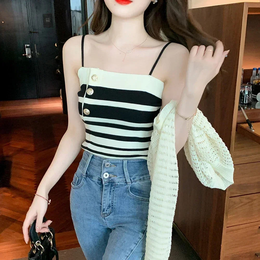 

Casual Wear Black Apricot Knitted Camisole Casual Style High Stretch Lightweight Fabric One Size For Spring Summer