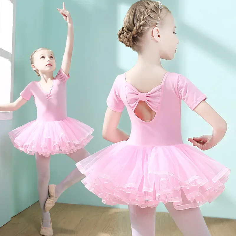 Vestido de balé infantil, saia de treino, collant para ginástica, roupas de dança clássica, manga curta longa, traje tutu infantil