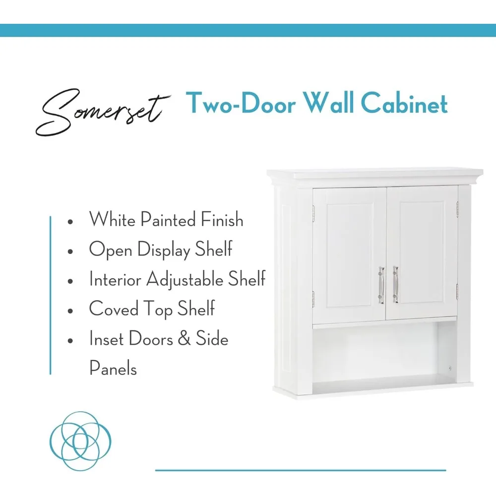 White Two-Door Wall-Mounted Bathroom and Laundry Storage Cabinet with Adjustable Shelf