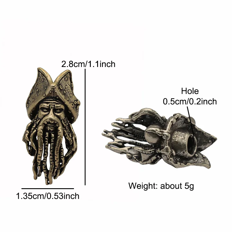 خرزات سكين نحاسية بوجه أخطبوط قرصان، أساور منسوجة يدوياً، إكسسوارات تعليق خارجية - 3