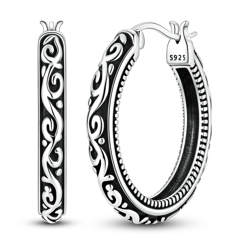 925 Sterling Silver Vintage Scroll Women's Hoops Earrings Fit Women Drop Earring For Anniversary Wedding Jewelry Gifts