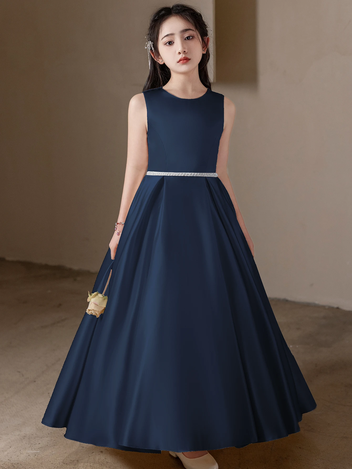 Girl Teenage Royal Blue Long Dress Birthday Party Wedding Evening Gown Big Bow Bridesmaid Dress