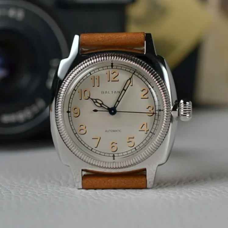 Baltany Men Pilot Watch 36mm Square Automatic Mechaical Wristwatch Bubble Sapphire 200M Waterproof Luminous Miyota9015