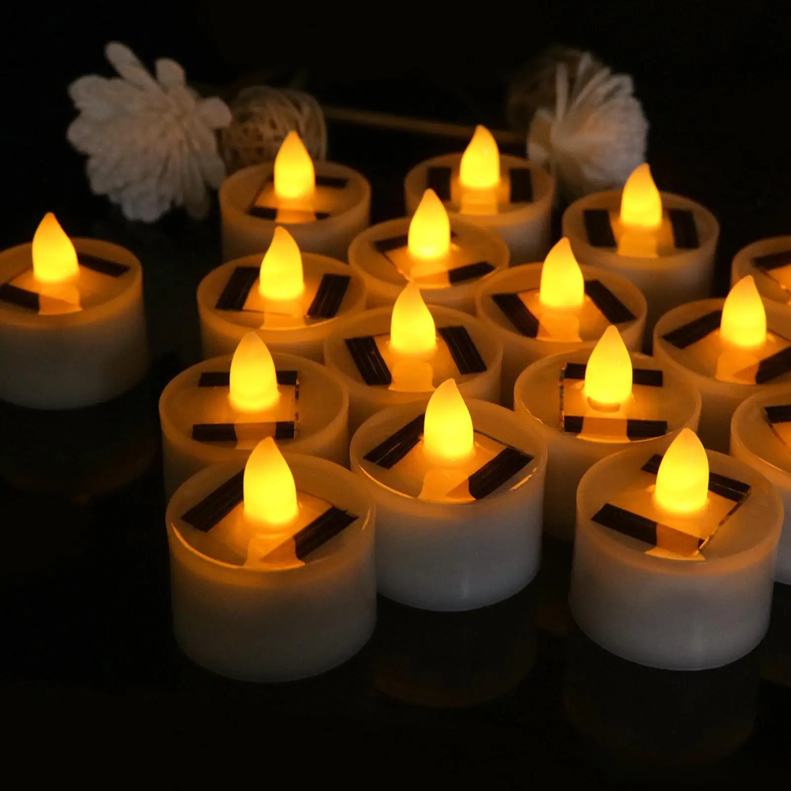 태양 촛불 Flameless LED 차 빛 깜박이 양초 노란색 빛 방수 가짜 촛불 야외 정원 마당 장식