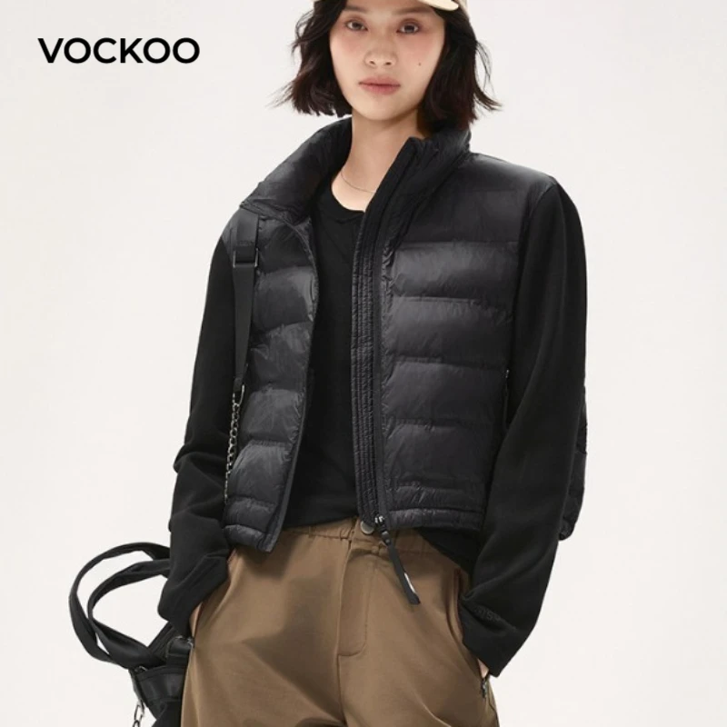 

Куртка Vockoo Slim Fit с капюшоном, короткая, теплая, осенне-зимняя, новинка, с длинными рукавами, однотонная, женская, хлопковая.